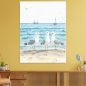 Waterverf Zeemeeuwen op het strand Coastal Custom Canvas Afdruk (Insitu (Woonkamer))