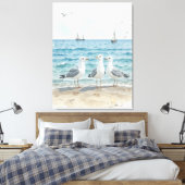 Waterverf Zeemeeuwen op het strand Coastal Custom Canvas Afdruk (Insitu (Slaapkamer))