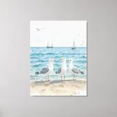 Waterverf Zeemeeuwen op het strand Coastal Custom Canvas Afdruk (Voorkant)