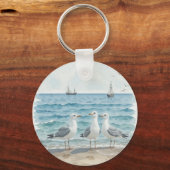 Waterverf Zeemeeuwen op het strand Coastal Custom Sleutelhanger (Voorkant)