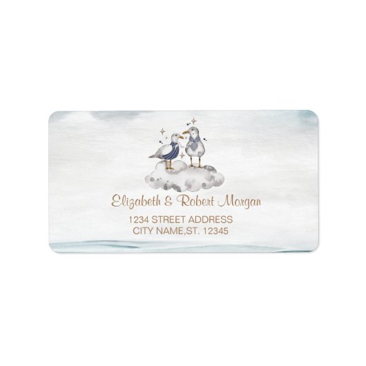 Waterverf zeemijlen strand bruiloft etiket (Voorkant)