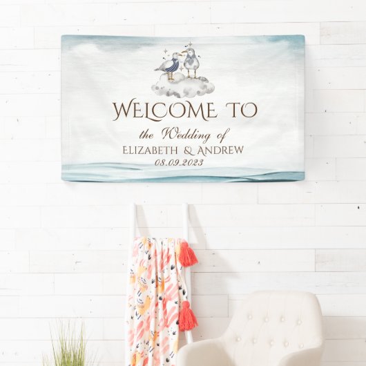 Waterverf zeemijlen strand bruiloft spandoek (Insitu)