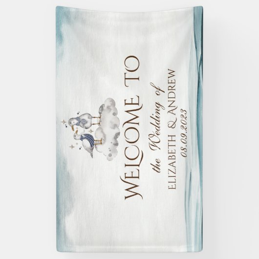 Waterverf zeemijlen strand bruiloft spandoek (Verticaal)