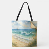 Waterverf Zeeoever en Zeilboot Tote Bag (Voorkant)