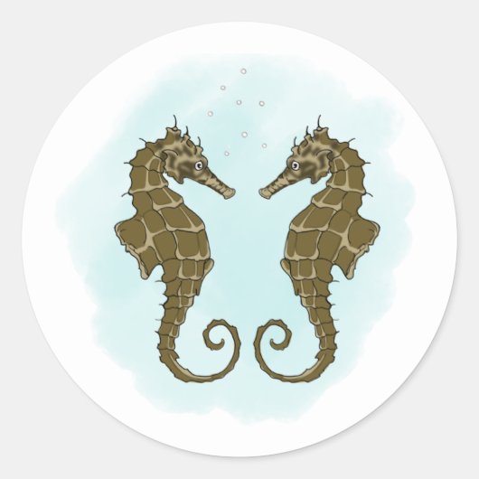 Waterverf zeepaardbruiloft ronde sticker (Voorkant)