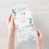 Waterverf zeepaardje 50ste bruiloft Jubileum All In One Uitnodiging (Afscheurbaar)