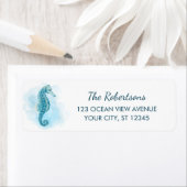 Waterverf Zeepaardje Aqua Blue Beach Retouradres Etiket (Insitu)