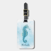 Waterverf Zeepaardje Oceaan Bagagelabel (Voorkant verticaal)