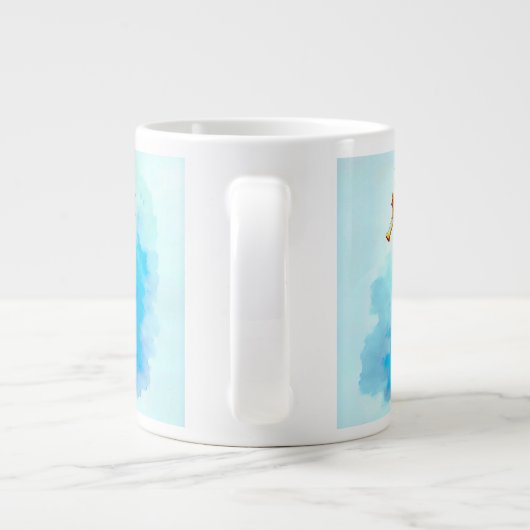 Waterverf zeepaardje op turquoise grote koffiekop (Achterkant)