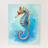 Waterverf zeepaardje op turquoise legpuzzel (Verticaal)