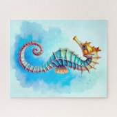 Waterverf zeepaardje op turquoise legpuzzel (Horizontaal)