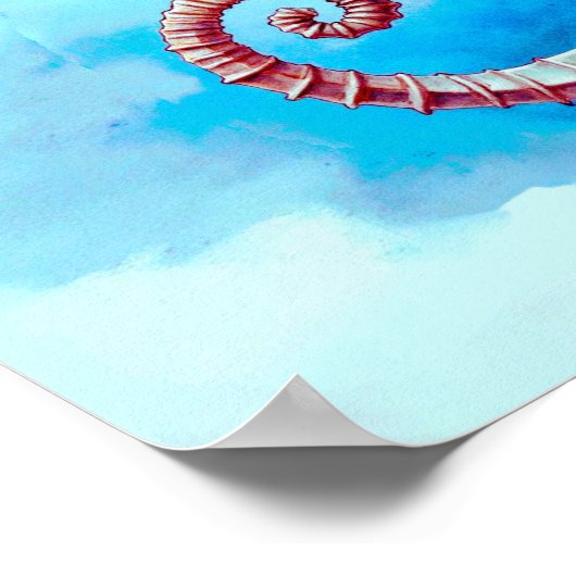 Waterverf zeepaardje op turquoise poster (Hoek)