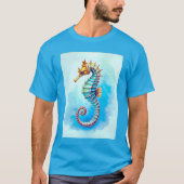 Waterverf zeepaardje op turquoise t-shirt (Voorkant)