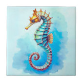 Waterverf zeepaardje op turquoise tegeltje (Voorkant)