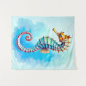 Waterverf zeepaardje op turquoise wandkleed (Voorkant (horizontaal))