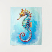 Waterverf zeepaardje op turquoise wandkleed (Voorkant)