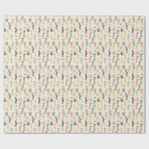 Waterverf Zeepaardje Patroon Kust Nursery Oceaan Cadeaupapier
