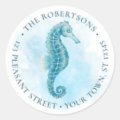 Waterverf Zeepaardje Ronde Retouradres Sticker (Voorkant)