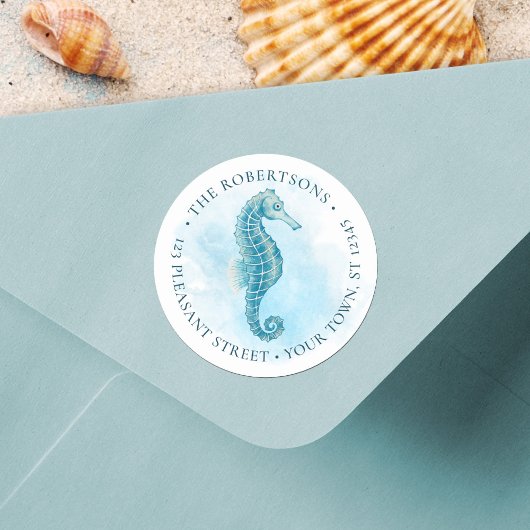 Waterverf Zeepaardje Ronde Retouradres Sticker