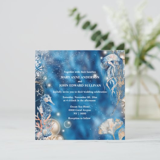 Waterverf zeepaardkoraalvis kaart (Staand voorkant)