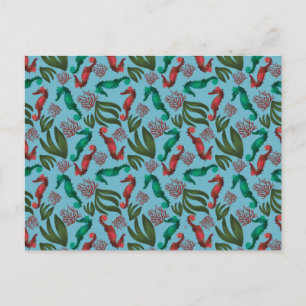 Waterverf zeepaardpatroon briefkaart