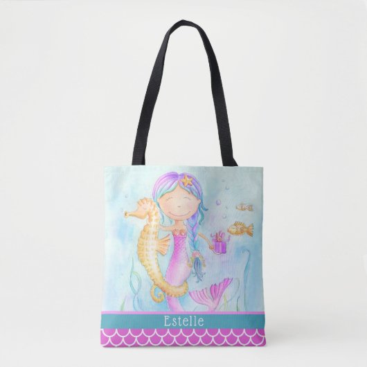 Waterverf zeepaardschalen zeefmaden tote bag (Voorkant)