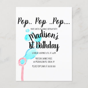 Waterverf Zeepbelblaasstok Pop Pop Pop Verjaardag  Briefkaart