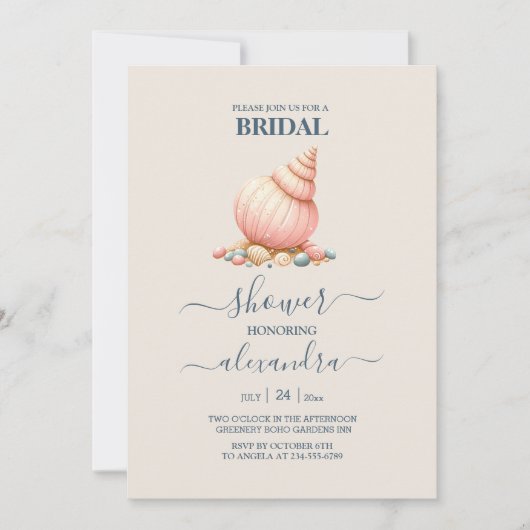 Waterverf zeeschelpen Elegant Minimalistisch Bruid Kaart (Voorkant)