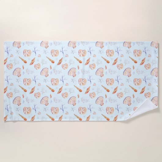 Waterverf zeeschelpen en koraalpatroon strandlaken (Voorkant)