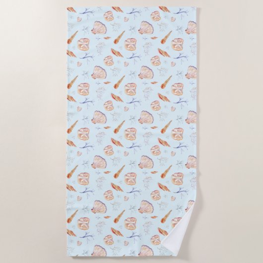 Waterverf zeeschelpen en koraalpatroon strandlaken (Voorkant)