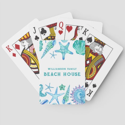 Waterverf Zeeschelpen en Starfish Beach House Pokerkaarten (Achterkant)