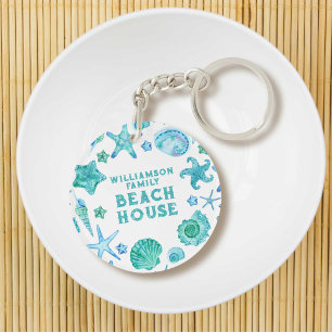Waterverf Zeeschelpen en Starfish Beach House Sleutelhanger