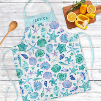 Waterverf Zeeschelpen en Zeesterren Kustpatroon Schort