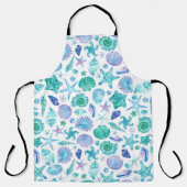 Waterverf Zeeschelpen en Zeesterren Kuststrand Schort (Voorkant)