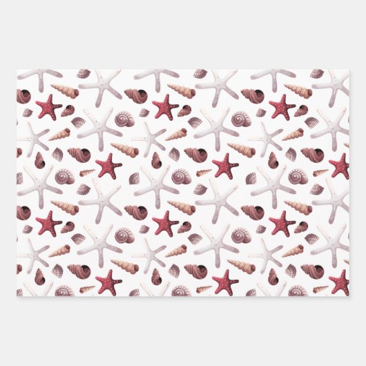 Waterverf Zeeschelpen en Zeesterren Marine Life Inpakpapier Vel (Voorkant 3)