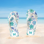 Waterverf Zeeschelpen en Zeesterren Monogram Kinder Teenslippers