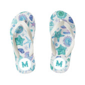 Waterverf Zeeschelpen en Zeesterren Monogram Kinder Teenslippers (Voetbed)