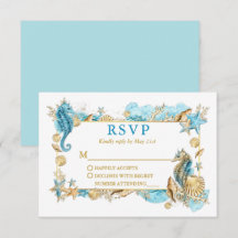 Waterverf Zeeschelpen Koraal Kustbruiloft Goud