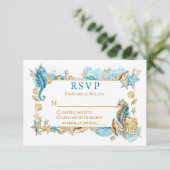 Waterverf Zeeschelpen Koraal Kustgouden bruiloft RSVP Kaartje (Staand voorkant)