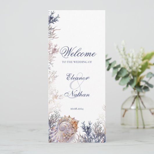 Waterverf Zeeschelpen & Koralen Bruiloft Programmakaart (Staand voorkant)