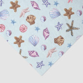 Waterverf Zeeschelpen Marine Life Lichtblauw Tissuepapier (Detail)