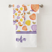 Waterverf Zeeschelpen met Naam Badhanddoek Set Bad Handdoek (Insitu)