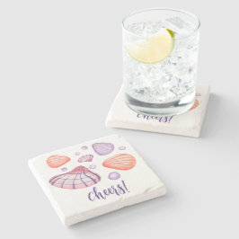 Waterverf zeeschelpen met tekst stenen Onderzetter