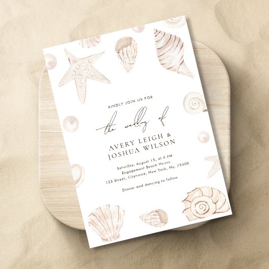 Waterverf Zeeschelpen & Parels Nautische bruiloft Kaart