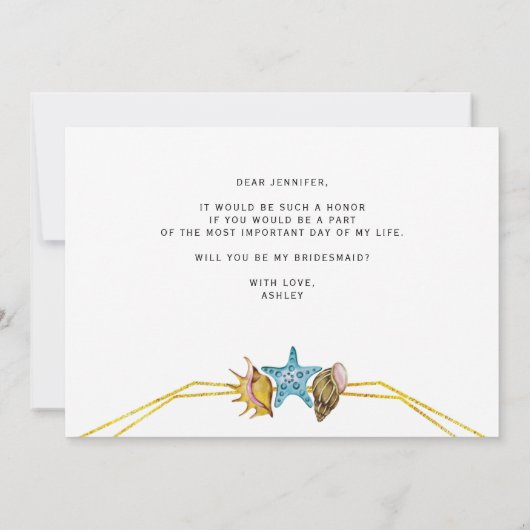 Waterverf zeeschelpen zal je mijn bruidsmeisje zij kaart (Achterkant)