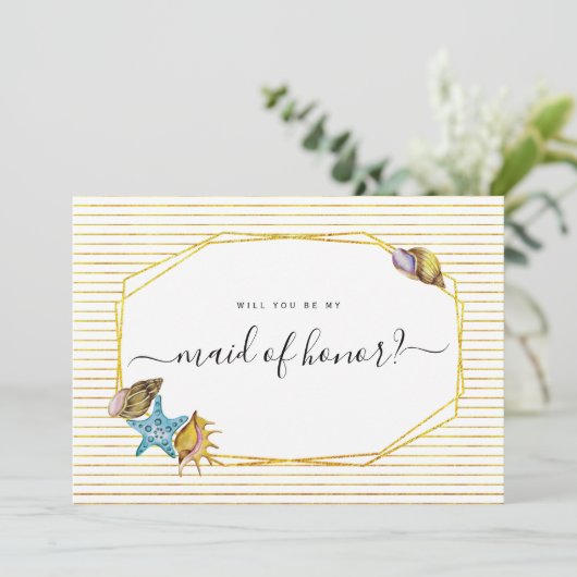 Waterverf zeeschelpen zal je mijn bruidsmeisje zij kaart (Staand voorkant)