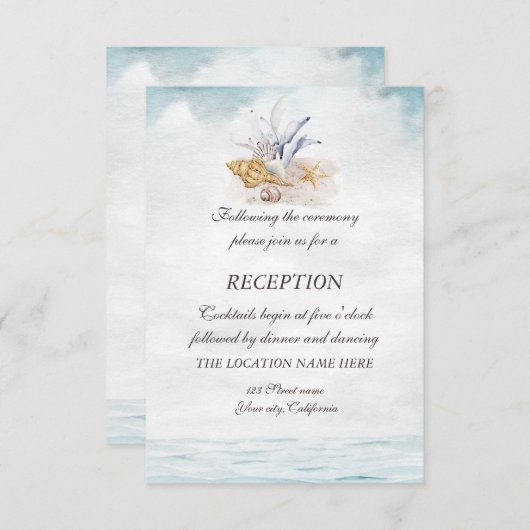 Waterverf zeeschelpen, Zee ontvang Kaart (Voorkant / Achterkant)