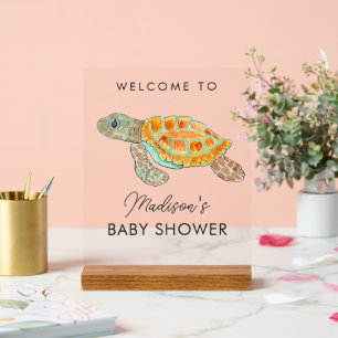 Waterverf Zeeschildpad Baby Shower Welkom Acryl Bord