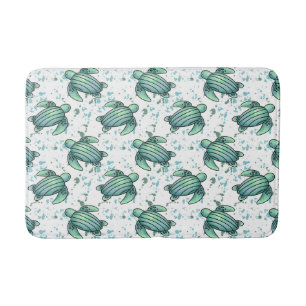 waterverf zeeschildpad groen blauw patroon dier badmat