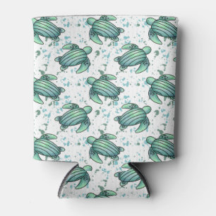 waterverf zeeschildpad groen blauw patroon dier blikjeskoeler